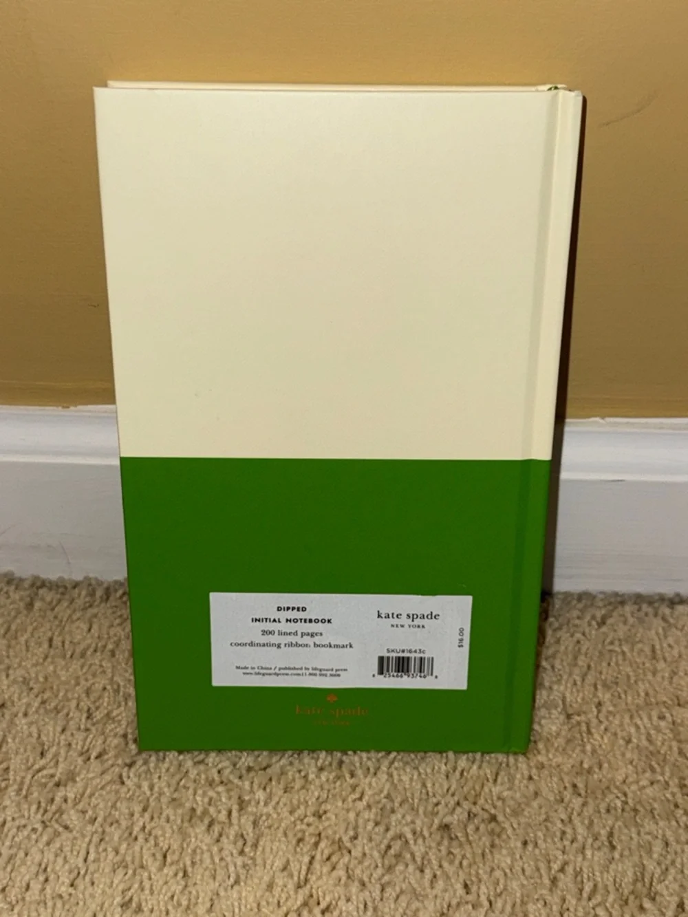 kate spade Two-Tone Initial Hardcover Notebook in Cream & Green